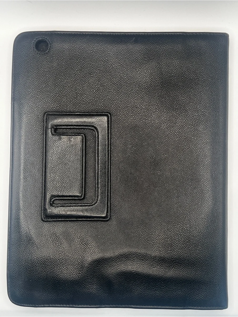 **Rare** CHANEL Black Caviar Leather iPad Tablet Case Holder w/ Folding Stand CC